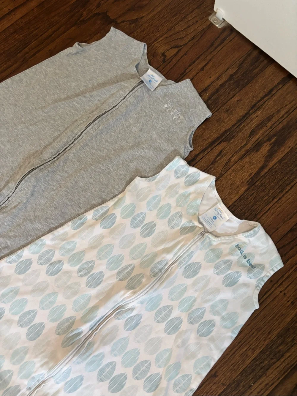 Bundle Halo Grey Solid & White Sleep Sacks with Light Blue Leaf Print